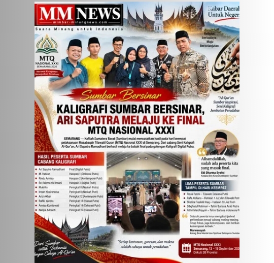 Kaligrafi Sumbar Bersinar, Ari Saputra Ramadhani Tembus Final MTQ Nasional XXXI