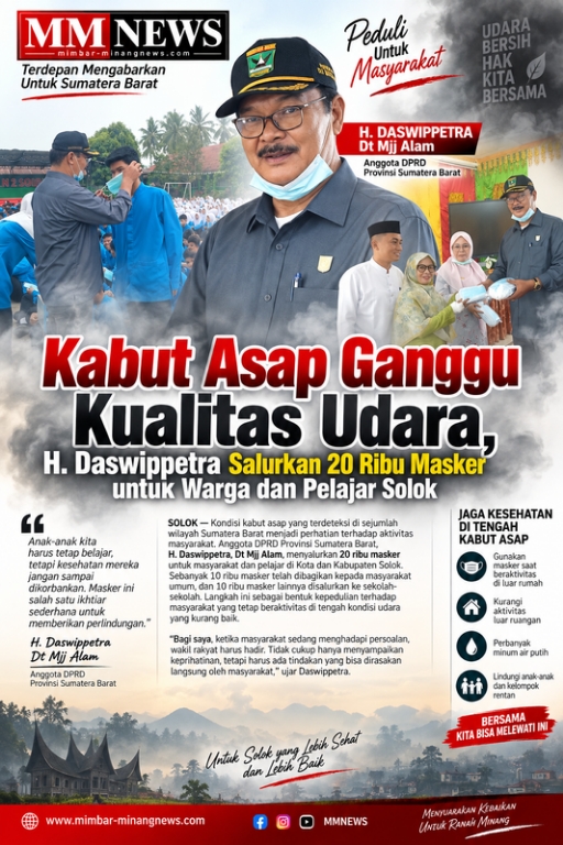 Kabut Asap Ganggu Kualitas Udara, H. Daswippetra Salurkan 20 Ribu Masker untuk Warga dan Pelajar Solok