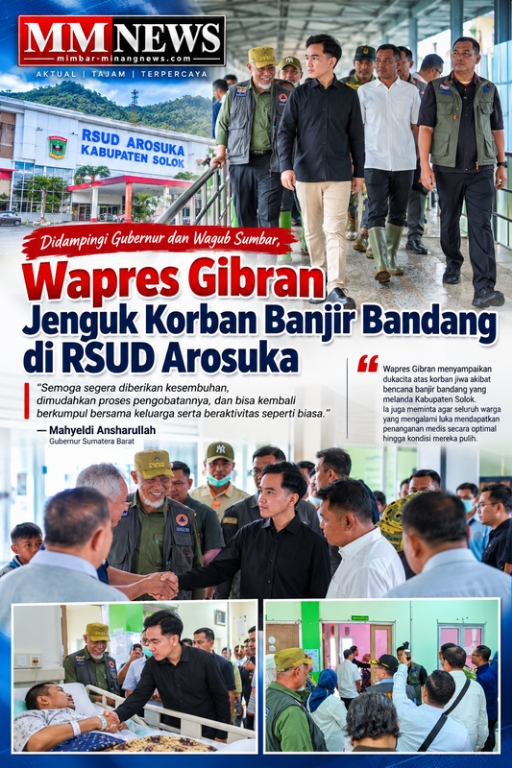 Didampingi Gubernur dan Wagub Sumbar, Wapres Gibran Jenguk Korban Banjir Bandang di RSUD Arosuka