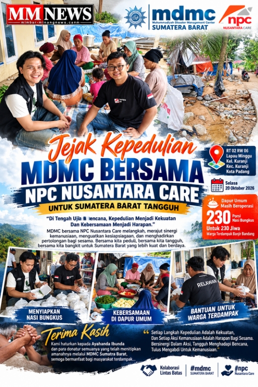 MDMC Sumbar dan NPC Nusantara Care Terus Salurkan 230 Porsi Nasi Bungkus untuk Korban Banjir Bandang di Padang