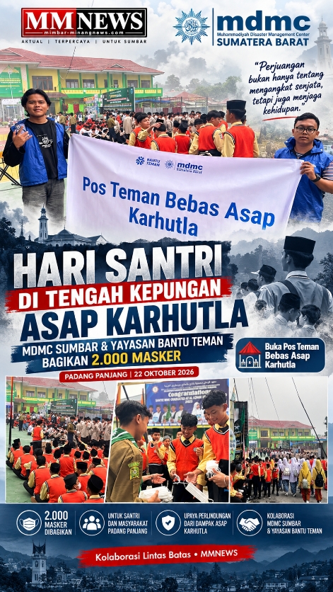 Hari Santri di Tengah Kepungan Asap Karhutla, MDMC Sumbar dan Yayasan Bantu Teman Bagikan 2.000 Masker di Padang Panjang